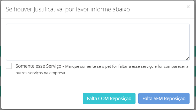 Tela para informar se haverá reposição ou não